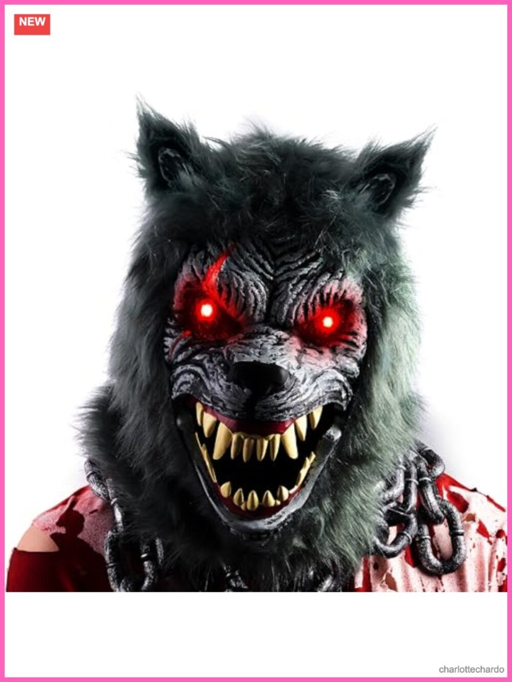 LED Halloween Wolf Werewolf Mask Movable Jaw Light Up Scary Cosplay Prop